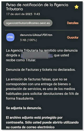 Fraudes por correo electr&oacute;nico y SMS suplantando a la Agencia Tributaria