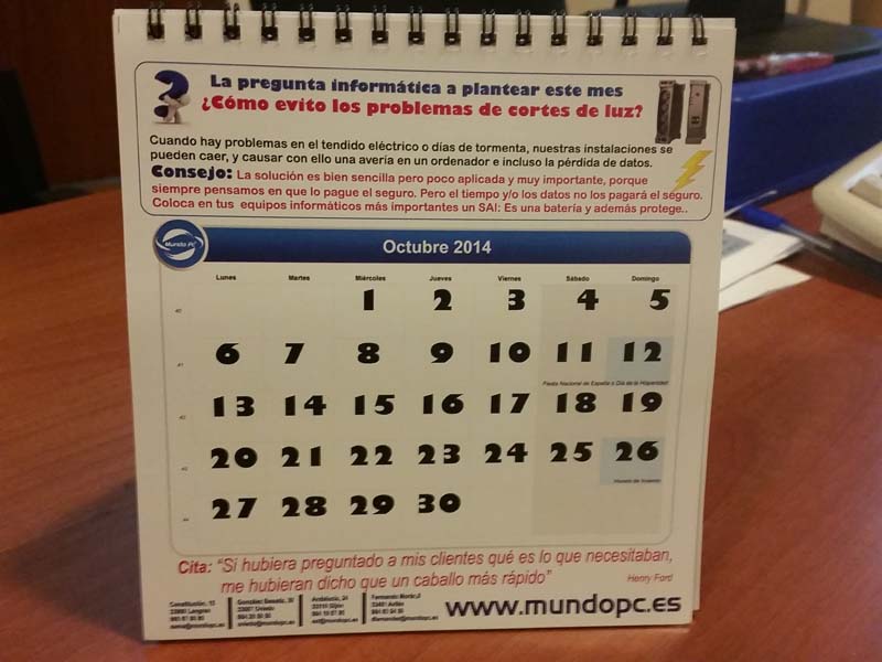Consejo inform&aacute;tico de Mundo PC Asturias - Calendario 2014