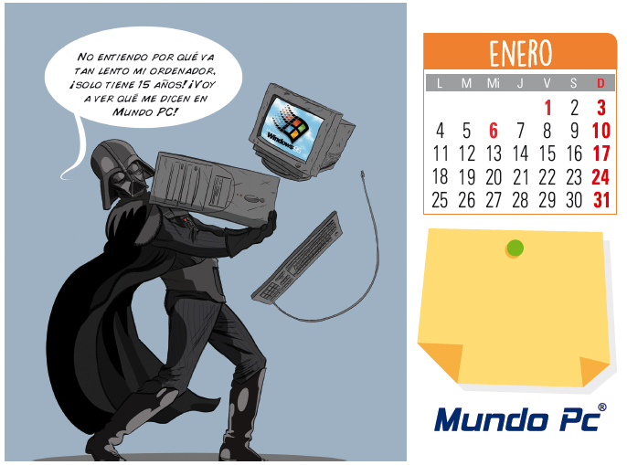 Calendario 2016 Mundo PC Inform&aacute;tica - Mes de enero con Darth Vader - Star Wars