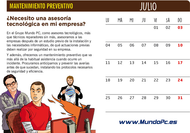 Calendario Julio 2016 de Mundo PC Inform&aacute;tica Asturias: Asesor&iacute;a tecnol&oacute;gica para empresas.