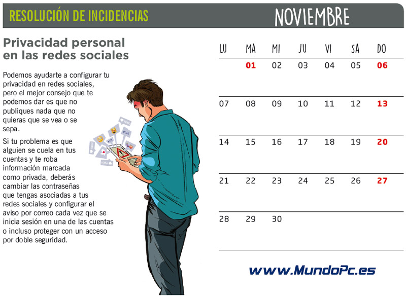Calendario de noviembre en MundoPC inform&aacute;tica: Privacidad en redes sociales 