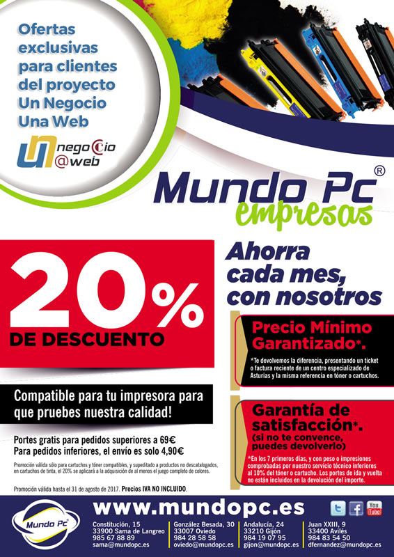 OFERTA ESPCIAL EN CARTUCHOS Y T&Oacute;NERS PARA CLIENTES DE UN NEGOCIO UNA WEB