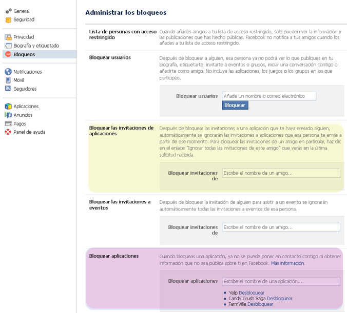 Bloquear invitaciones a juegos y aplicaciones en Facebook