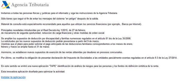 Alerta phishing a nombre de la Agencia Tributaria