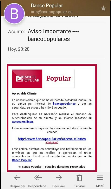 Phishing en nombre de Banco Popular