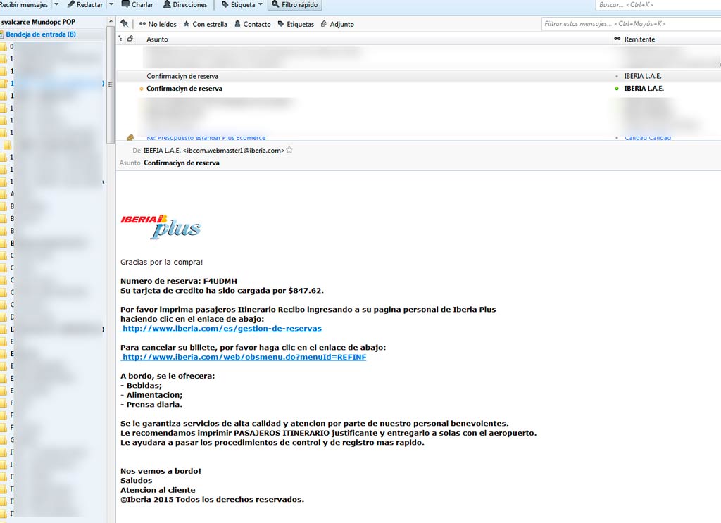 ALERTA: Phishing en nombre de IBERIA