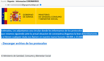Phishing aprovechando la crisis del Covid-19