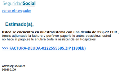 Mail fraudulento a nombre de la Seguridad Social